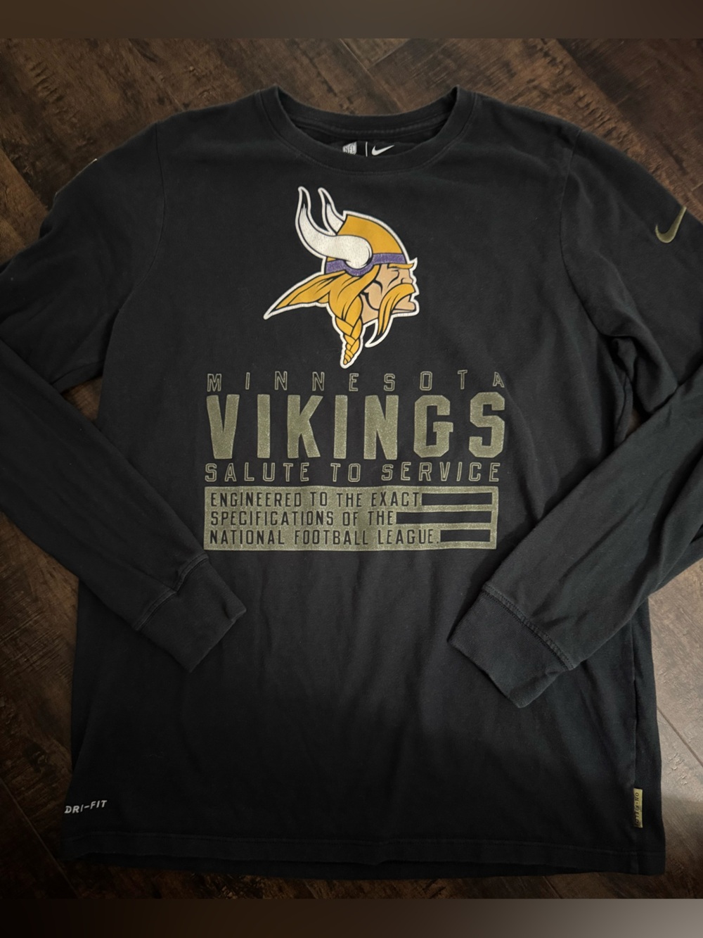 Nike Minnesota Vikings Salute To Service Performance Long Sleeve Shirt Size XL